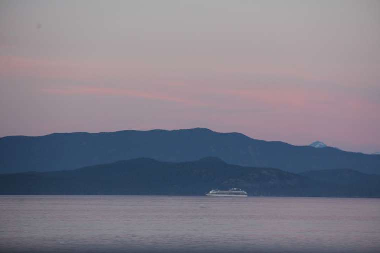 Cruise Ship Headed to Alaska at Dusk